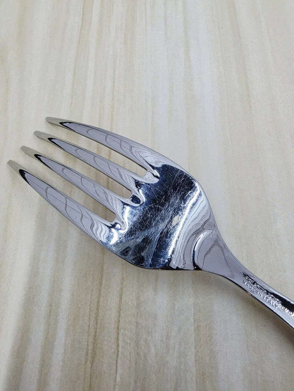 Bugatti Serving Fork Cream Pearl Handle Silver Lattice Stainless 18/10 Italy